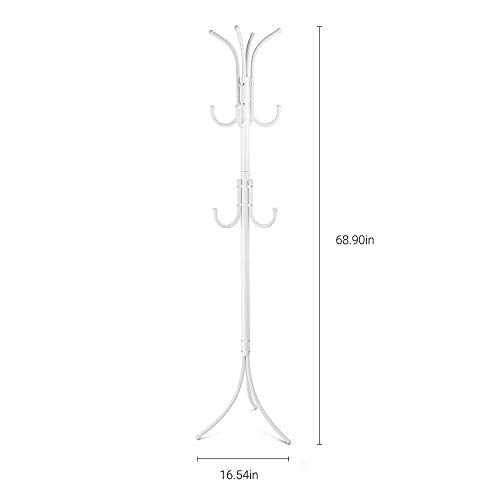 Cozzine Coat Rack Coat Tree Hat Hanger Holder 11 Hooks for Jacket Umbrella Tree Stand with Base Metal (White)
