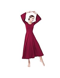 FYMNSI vestido de baile de manga larga para mujer, estilo litúrgico, liso, casual, largo completo, plisado, maxi vestido de adoración