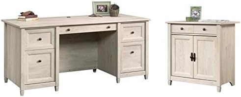 Home Square Rustic 2 Piece Executive Desk and Office Chest in Chalked Chestnut