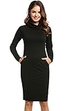 ANGVNS Women's Turtleneck Long Sleeve Pockets Slimming Casual Pencil Bodycon Dress