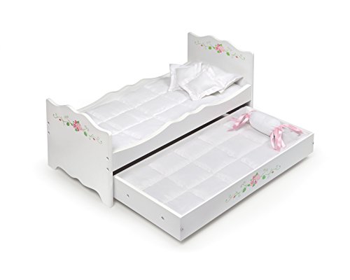 Badger Basket Doll Bed with Trundle and Bedding – Elegant White and Rose Bed fo…