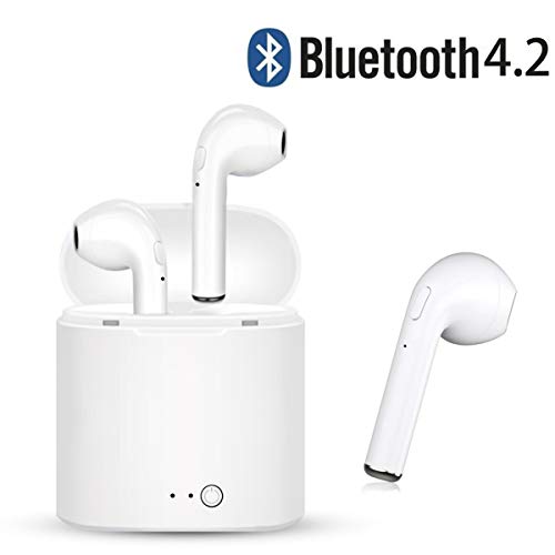Bluetooth Headsets, V4.2 Wireless Bluetooth Earbuds, Stunning Stereo, with Microphone and Charge Box, in-Ear Headphones for iPhone Samsung and Other Smartphones (White)