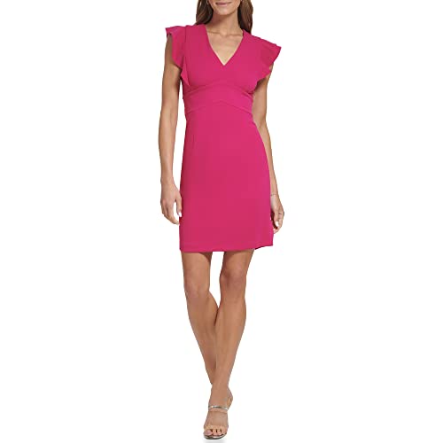 DKNY Women's Open Sleeve Ruched Sheath Dress, Pink Glass, 20