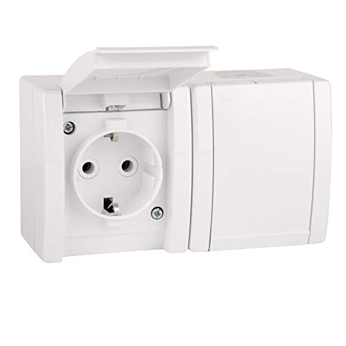 ALING-CONEL | 2-fach Steckdose mit Klappdeckel für Feuchtraum | Aufputz Schutzkontakt - Weiß | 16A/250V~ / IP44 | Serie…