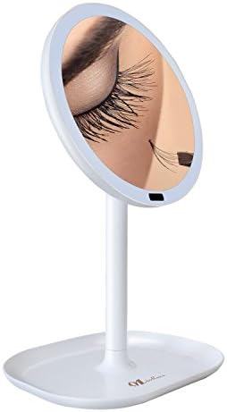 Seakyland Lighted Cosmetic Mirror Motion Sensor with 30 LED Lights,Rechargeable 360 Degree Rotation Infrared Induction 5X Magnifying Vanity Mirror (5X, White)
