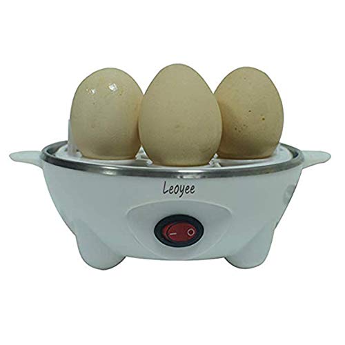 Leoyee Egg Cooker Electric Egg Poacher Egg Steamer Boiled Poached Rapid Egg Cooker with Automatic Shut Off, Soft, Medium, Hard-Boiled Egg Cooker - 7 Eggs Capacity with Water Measuring Cup (YellowWhite)