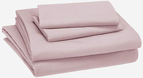 Amazon Basics Kid's Soft Easy-Wash Lightweight Microfiber 4-Piece Sheet Set, Full, Light Pink, Solid