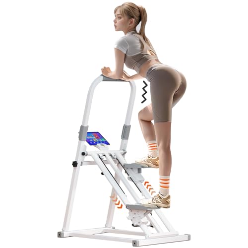 Foldable Stepper for Home Exercise, Vertical Stepper Climber Machine, Adjustable Stair Climber with LCD Monitor & Resistance Bands, Smooth & Quiet Hydraulic System, Full-Body Cardio Workout Equipment