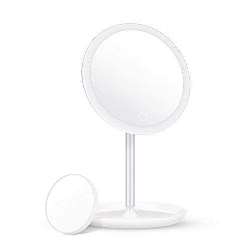 ELEHOT Makeup Mirror 5X Magnifying Lighted Desktop Vanity Mirror Adjustable Height Cosmetic Magnification with Lights Wireless Tabletop Mirror Rotates 360Â°