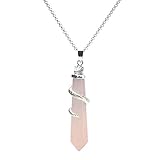 BEADNOVA Gemstone Necklace Crystal Quartz Healing Point Chakra Pendant Necklace Stainless Steel Chain 18