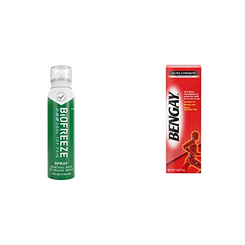 Biofreeze Pain Relief Spray, 4 oz. Aerosol Spray & Ultra Strength Bengay Topical Pain Relief