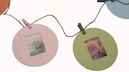 Hellohelio Wall Deco DIY Creative Mini Paper Photo Frame with Mini Colored Clothespins and Twine -Fit Instax Mini Film (Roud &Muti-Color)