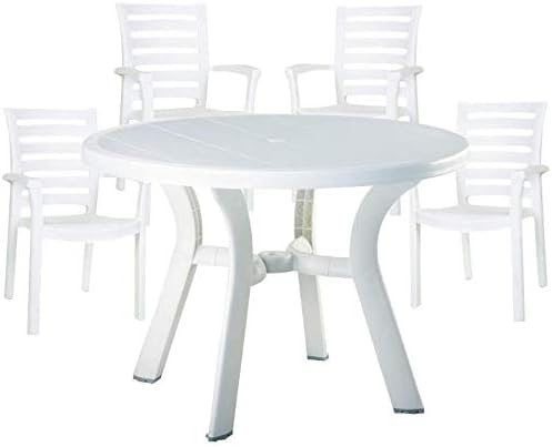 Home Square Patio Dining Sets for 4 People, Modern Outdoor Furniture with Round Patio Dining Table and Chairs, Heavy Duty UV Resistant Resin Frame