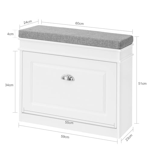 SoBuy Narrow Shoe Cabinet Bench with Flip Drawer Storage - Modern Entryway Shoe Bench with Storage, Space Saving Wooden Shoe Rack Cabinet with Padded Cushion Seat - Ideal for Hallway, Entryway
