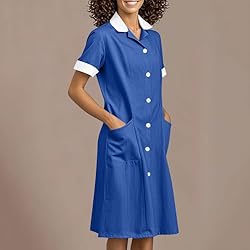 Womens Housekeeping Maid Uniform Dress Button Down