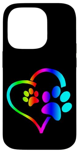 Rainbow Dog Paw Print Rescue Lover Gift Heart Black Case for iPhone 14 Pro