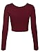 KOGMO Womens Long Sleeve Basic Crop Top Round Neck With Stretch -S-BURGUNDY