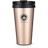 18/8 Stainless Steel Double Wall Vacuum Insulated Travel Coffee Mug with Handle/Portable Thermal Cup,Wide Mouth Tumbler with Leak Proof Lid,17oz,Champagne
