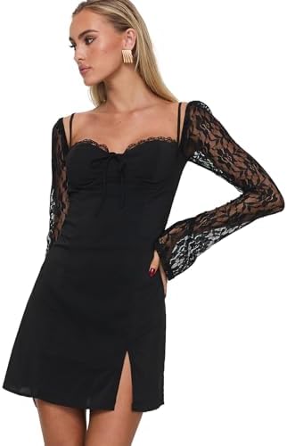 french connection black dress lace French Connection Womens Ruffled Lace Trim Mini Dress Black 4