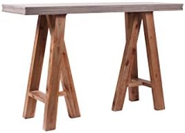 Modrest Civic Modern Concrete &amp; Acacia Console Table Grey/Wood/Rectangular