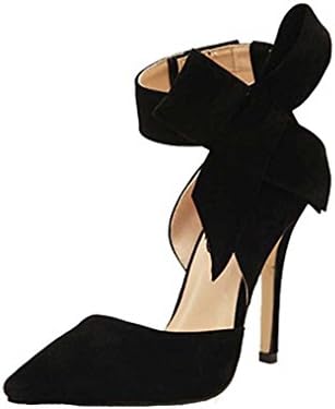 SHY Women Stilettos High Heel Bow Pointed Toe Pumps Wedges Heeled Shoes (Black, US:7.5 (40))