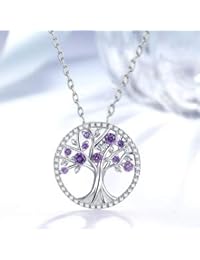 September Birthstone created Blue Sapphire Necklace for Women Teen Girls Purple Amethyst Birthday Gifts Mom Wife ?? Tree of Life ?? Sterling Silver Fine Jewelry - 20" Changeable Chain