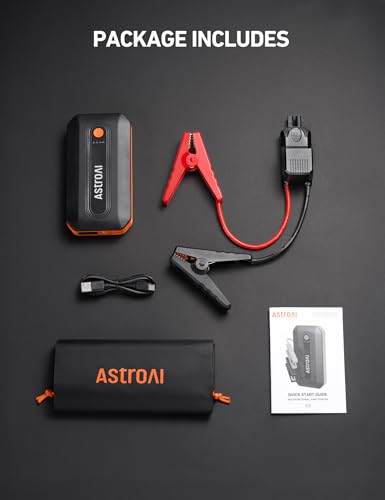AstroAI B8 Car Jump Starter 3000A Peak for Up to 9L Gas/7L Diesel Engines, Portable Battery Booster Pack with 10 Protections, 18W Quick Charger Power Pack, 3-Mode LED Light, and Jumper Cables, Orange