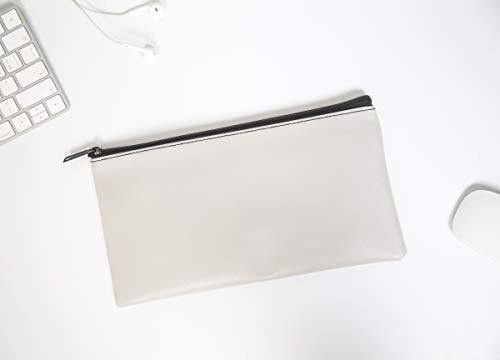 LUNASMILE Leatherette Securit Bank Deposit Bag/Check Wallet/Utility Zipper Coin Bag, 11 x 6 Inches Check Bag (Gray&Red)