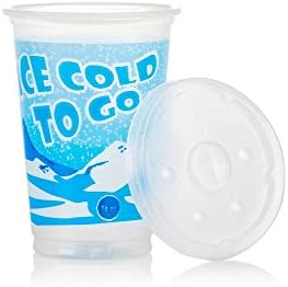 Plastic Cups with Lids - 16 oz Disposable Drinking Cups for Water, Soda & Soft Drinks - Translucent - Ice Cold to Go Design - 100 Pack