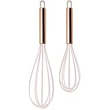 Cook with Color Rose Gold and Pink Stainless Steel and Silicone Whisks – Set of Two Beaters 10” and 12”