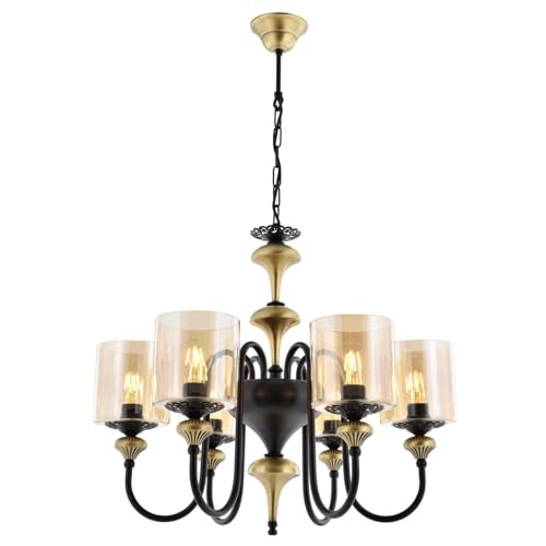 Opviq Chandelier de inspiración vintage, cuerpo de metal, 100 cm de altura, 62 cm de diámetro, 6 x E27 máx. 40 W, acabado negro y vintage, diseño tradicional americano glamoroso