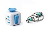 LPVLUX Fidget Stress Dice Toy Cube – Flippy Chain Fidget Toy – The Premium Fidget Dice Anti-anxiety, Depression, Stress, ADD & ADHD Cube for Children / Adults (White/Blue)