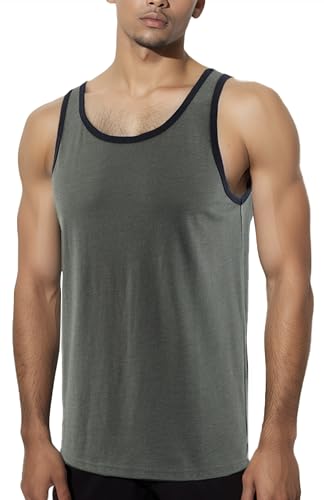HETHCODE MEN’S CLASSIC BASIC ATHLETIC ACTIVE SPORTS GYM RUNNING JERSEY TANK TOP CASUAL T SHIRTS SLATE GREEN/NAVY XXL