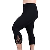 Zerdocean Women's Plus Size Modal Capri Leggings with Lace Trim