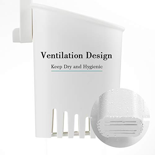 LUXEAR Bathroom Waterproof Suction Cup Toothbrush Holder Drill-Free Removable Wall Mounted Toothpaste Razor Suction Holder - Multifunction Shower Storage Organizer for Small Toiletry Items, White - Thumbnail 4