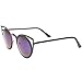 zeroUV Womens Fashion Round Metal Cut-Out Flash Mirror Lens Cat Eye Sunglasses (Black/Blue Mirror)