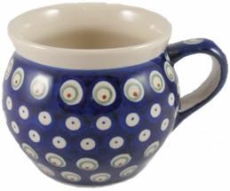 Polish Pottery Boleslawiec Mug, Large, Round, 0.42L in PEACOCK pattern