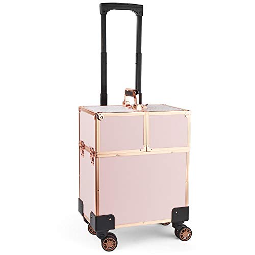 Beautify Rose Gold Beauty Trolley - Travel Case | Train Case | Vanity Box | Luggage Suitcase | Storage Organizer | Hairdresser, MUA, Nail Artist