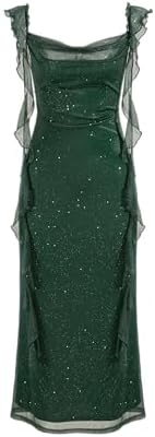 emerald green cowl neck frill hem maxi dress Emerald Green Dress - Brushed Satin Maxi Dress - Cowl Neck Dress
