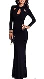 Women's Elegant Slim Long Leeve Hollow Out Bodycon Maxi Dress Black M