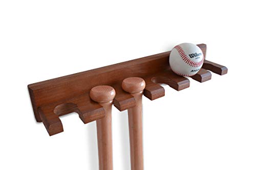 Teslyar Baseball Bat Rack Holder Display Wall Mount Ash Wood Baseball Softball Bat Rack Hardware Included Hidden Screws Vertical Display Brown - Thumbnail 2
