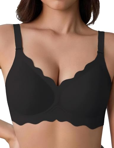 Tarbo Jelly Wireless Bras for Women No Underwire Push Up Seamless T Shirts Bra Full Coverage Support and Lift Comfortable Sports Bralettes Black 3XL at Amazon