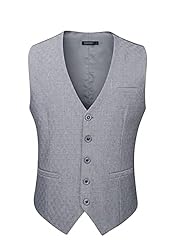 HISDERN Grey Mens Vest Formal Business Suit Vest