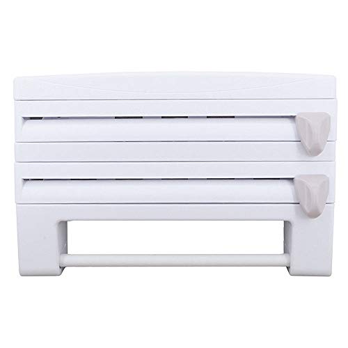 PNPGlobal Kitchen Roll Dispenser Wall Mount Cling Film Tin Foil Paper Towel Holder Rack New Design White