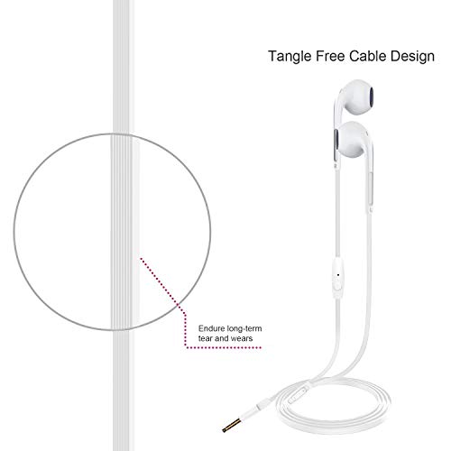 Earbuds, BYZ Wired Earphones in-Ear Headphones with Microphone Tangle Free Flat Cable for Running Workout Jogging White