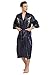Mens Robe Chinese Silk Embroidered Dragon Pattern Kimono Bathrobe Yukata Pajamas with Waistband and Pockets (Navy Blue)