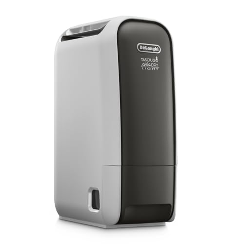 De'Longhi Tasciugo AriaDry Light - Deumidificatore Casa Portatile, Tecnologia Zeolite e Ionizzatore, 6L/Giorno, Asciugabiancheria, Antimuffa, Silenzioso, Funzione Swing, Timer, Grigio (DNS65)