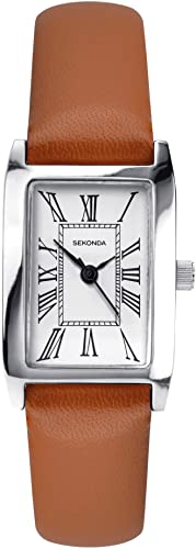 Sekonda Classic Ladies Quartz Watch with White Dial Analogue Display and Tan Strap 40339