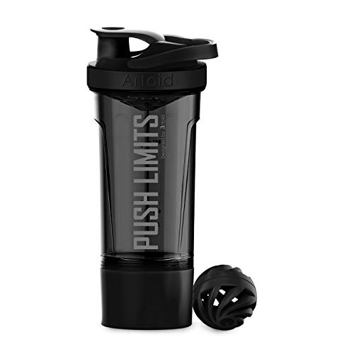 Artoid Mode Inspirational Fitness Workout Sports Protein Shaker Bottle 24-Ounce, Dual Mixing Technology with Shaker Balls & Mixing Grids Included, Twist and Lock Protein Box Storage Included