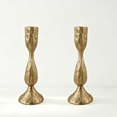HUTUTUKJ Cast Iron Taper Candle Holders Set of 2, Brass Candlestick Holders | with Anti-Slip Pad, Vintage Candle Holder for Table Centerpiece, Wedding, Dining, Home Decor, Housewarming Gifts